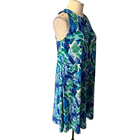 Ralph Lauren A Line Shift Dress 10 Blue Green White Stretch Washable Sleeveless - Picture 4 of 8